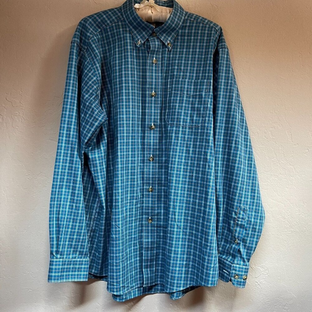 L.L. Bean Men's Traditional Fit Plaid Blue Wrinkle-Free Twill Sport Shirt Large